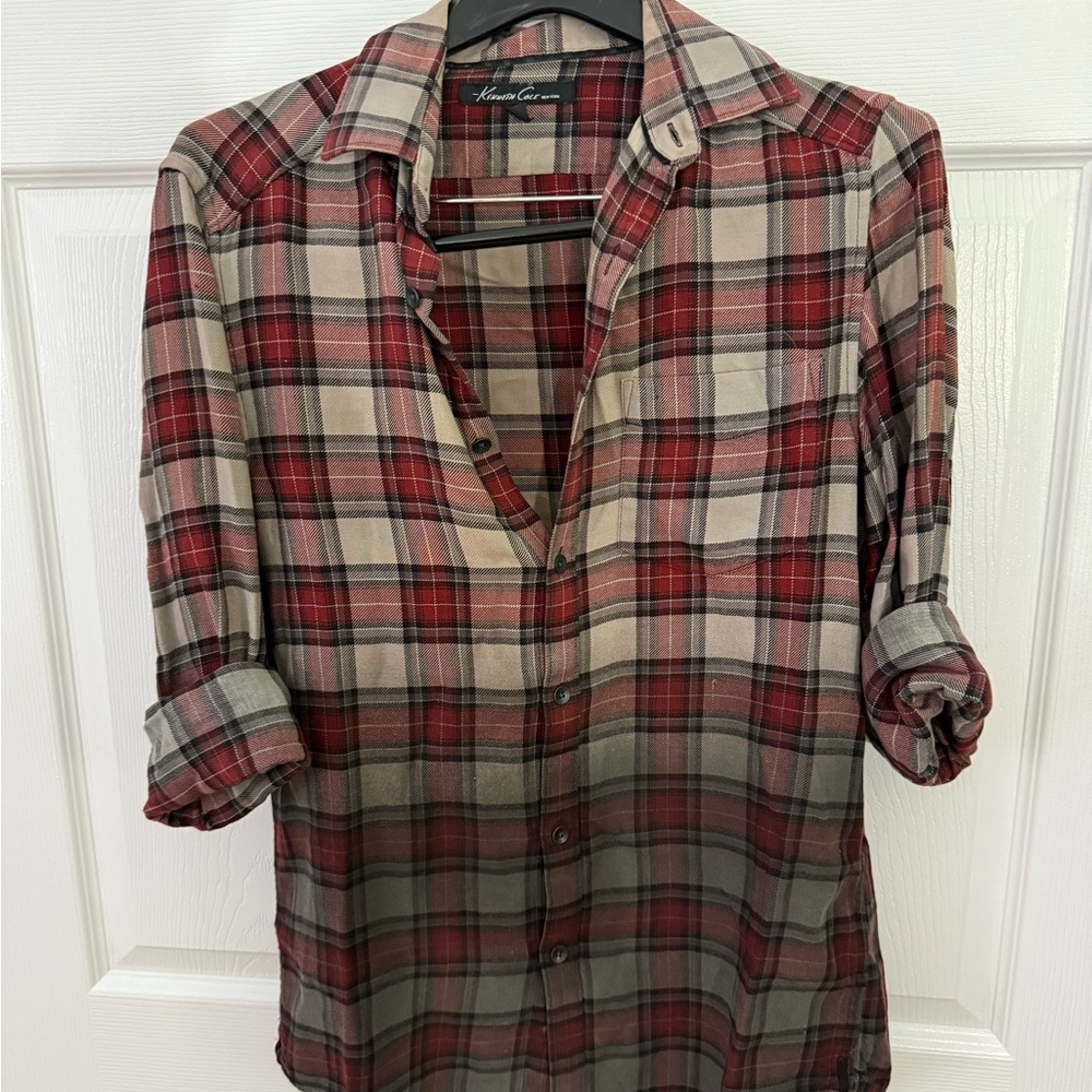Kenneth Cole New York Red and Gray Plaid Shirt